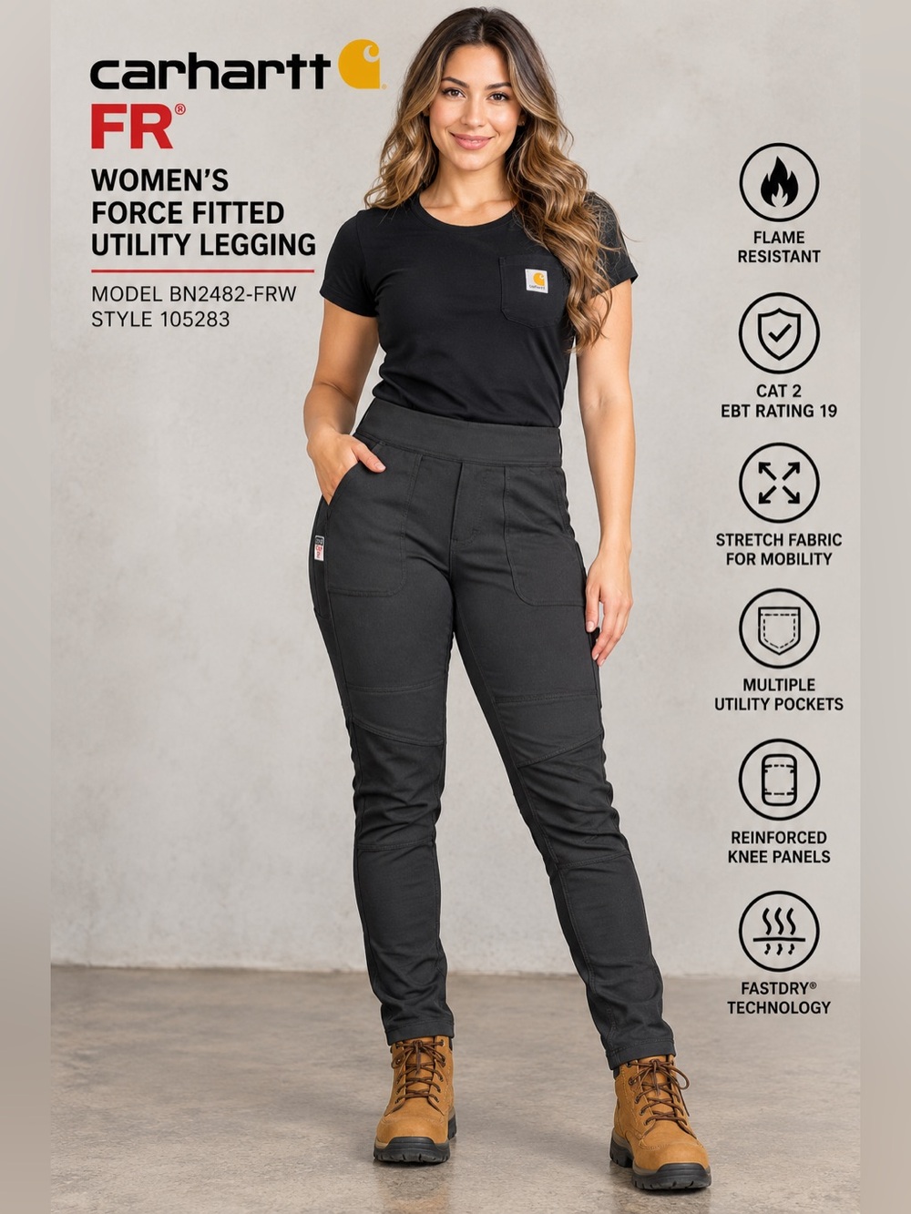 Carhartt FR Force Fitted Utility Leggings Black L CAT 2 Work Pants